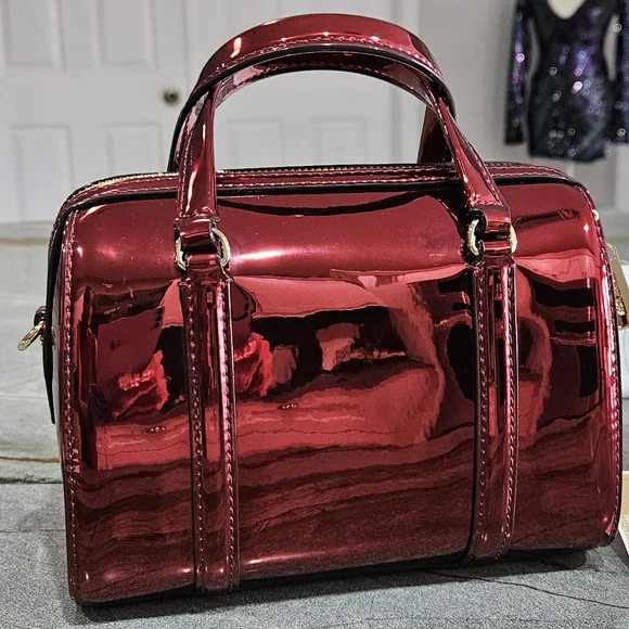 Michael Kors Mini Mirror Finish Red Satchel/ Crossbody NWT - Picture 10 of 13